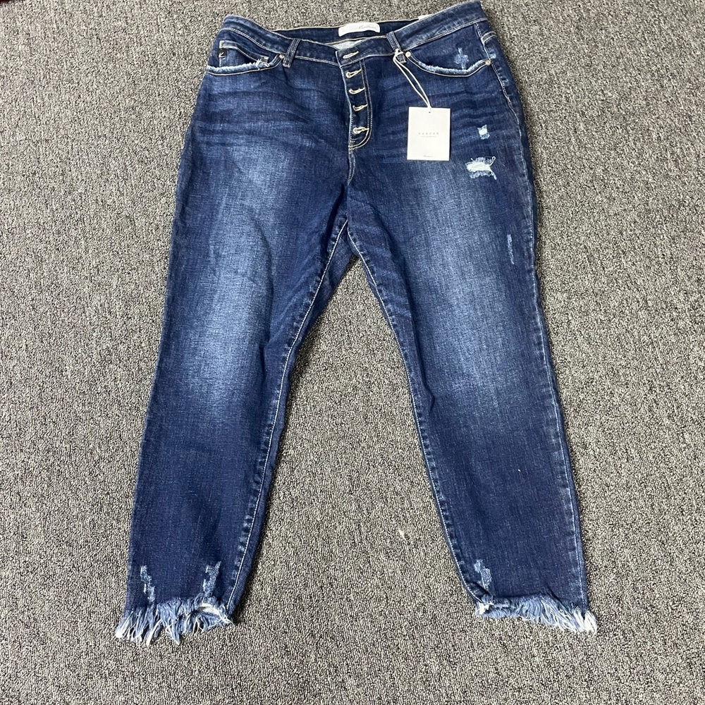 KanCan High Rise Distressed Ripped Hem Skinny Stretch Jeans Sz 2XL NWT